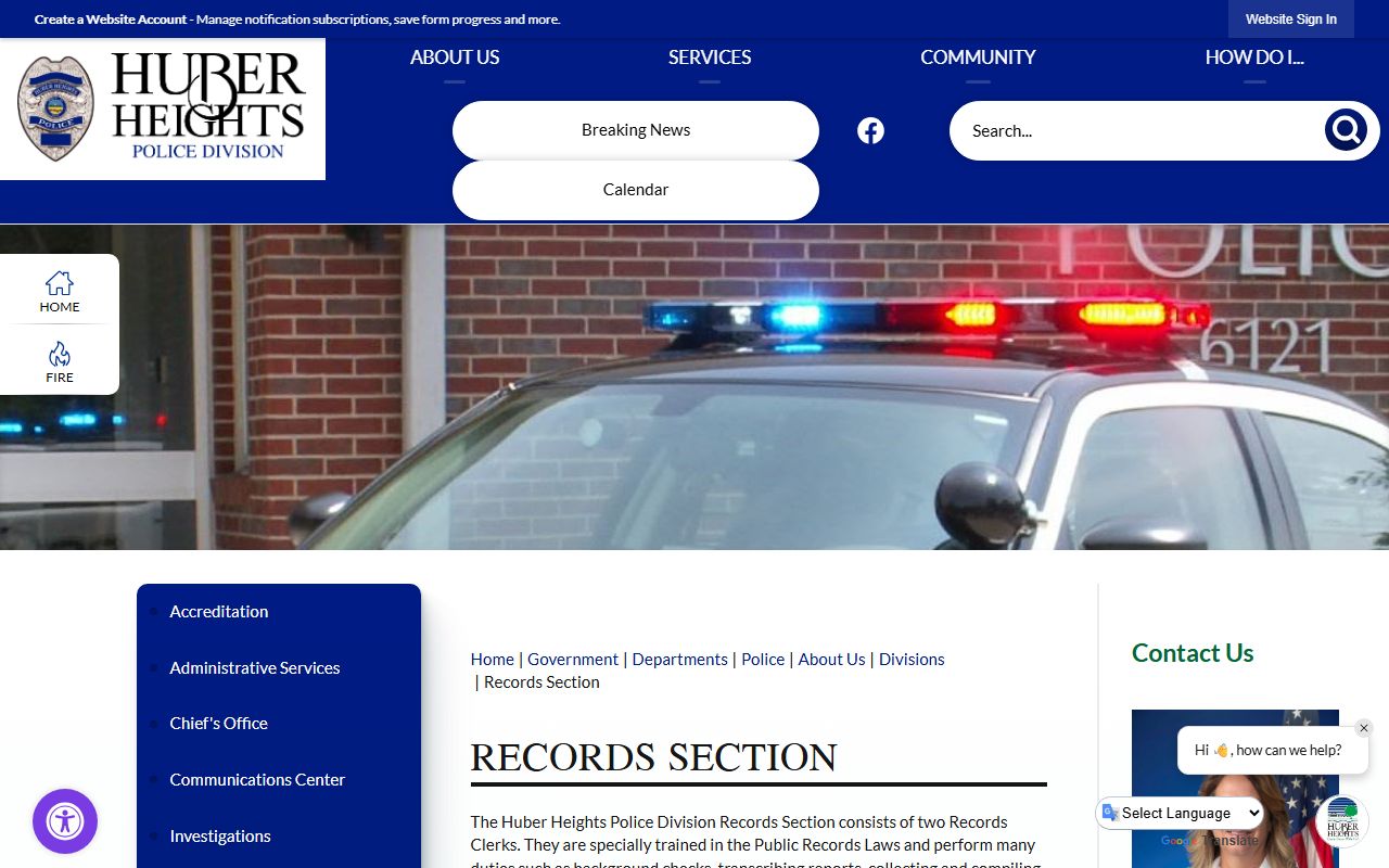 Huber Heights warrant records Police Records Section