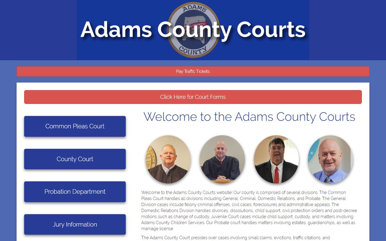 Adams County warrant records clerk of courts portal