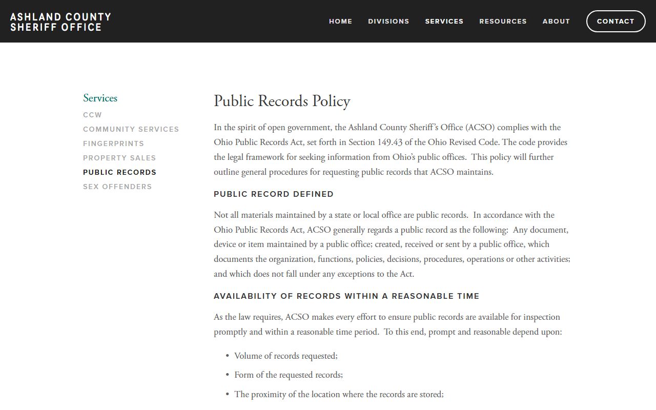 Ashland County warrant records public records policy
