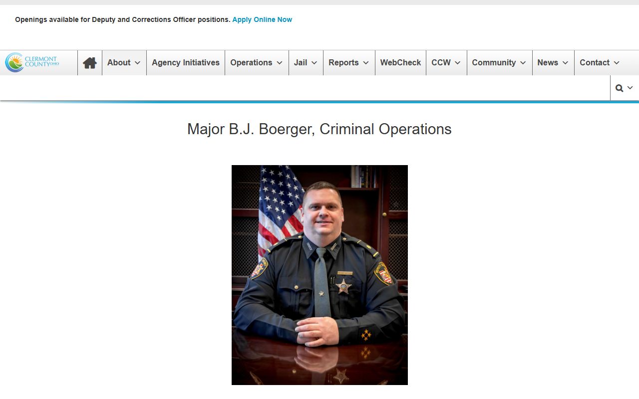 Clermont County Jail information page for Clermont County warrant records
