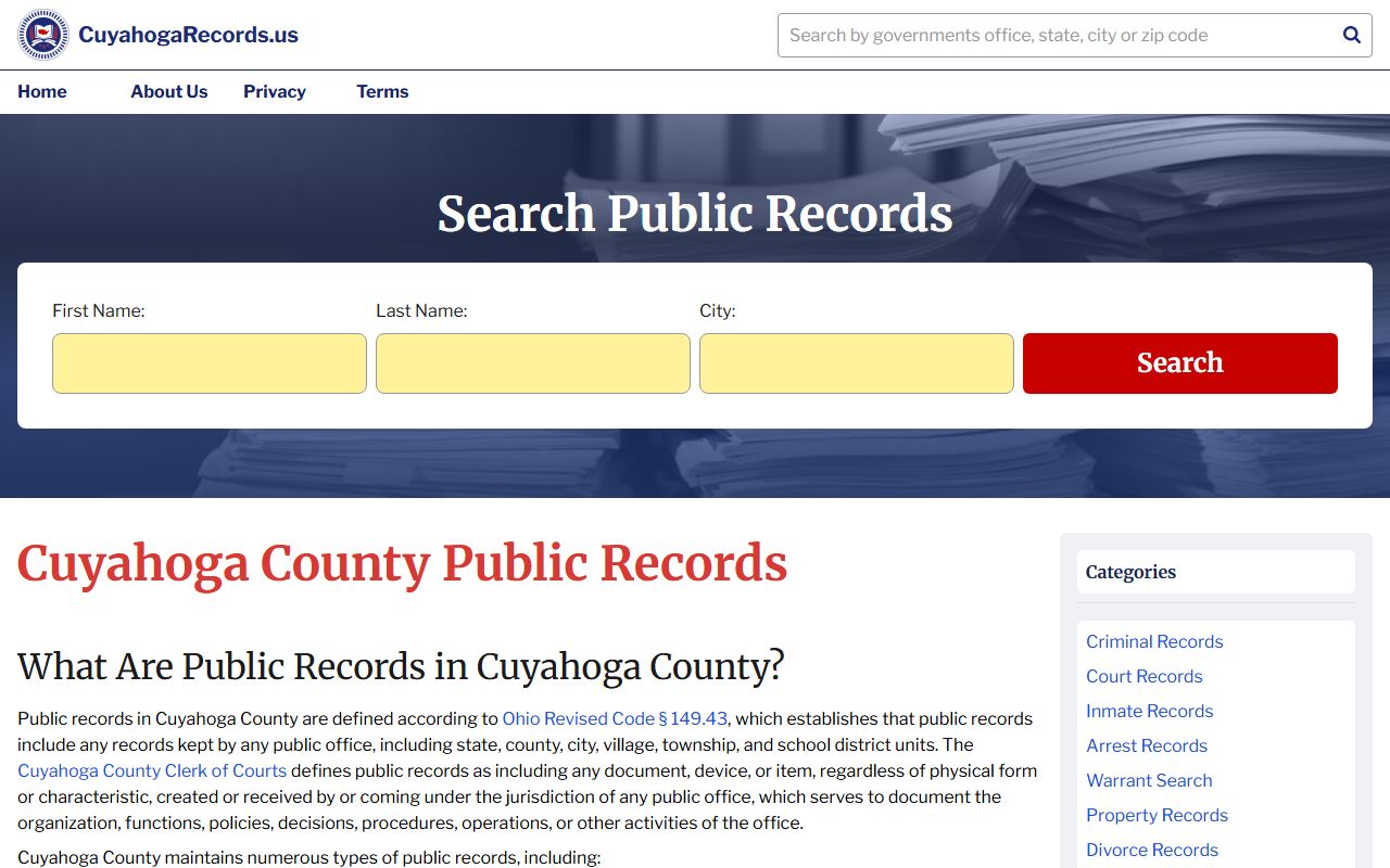 Cuyahoga County Clerk of Courts case docket for Cuyahoga County warrant records