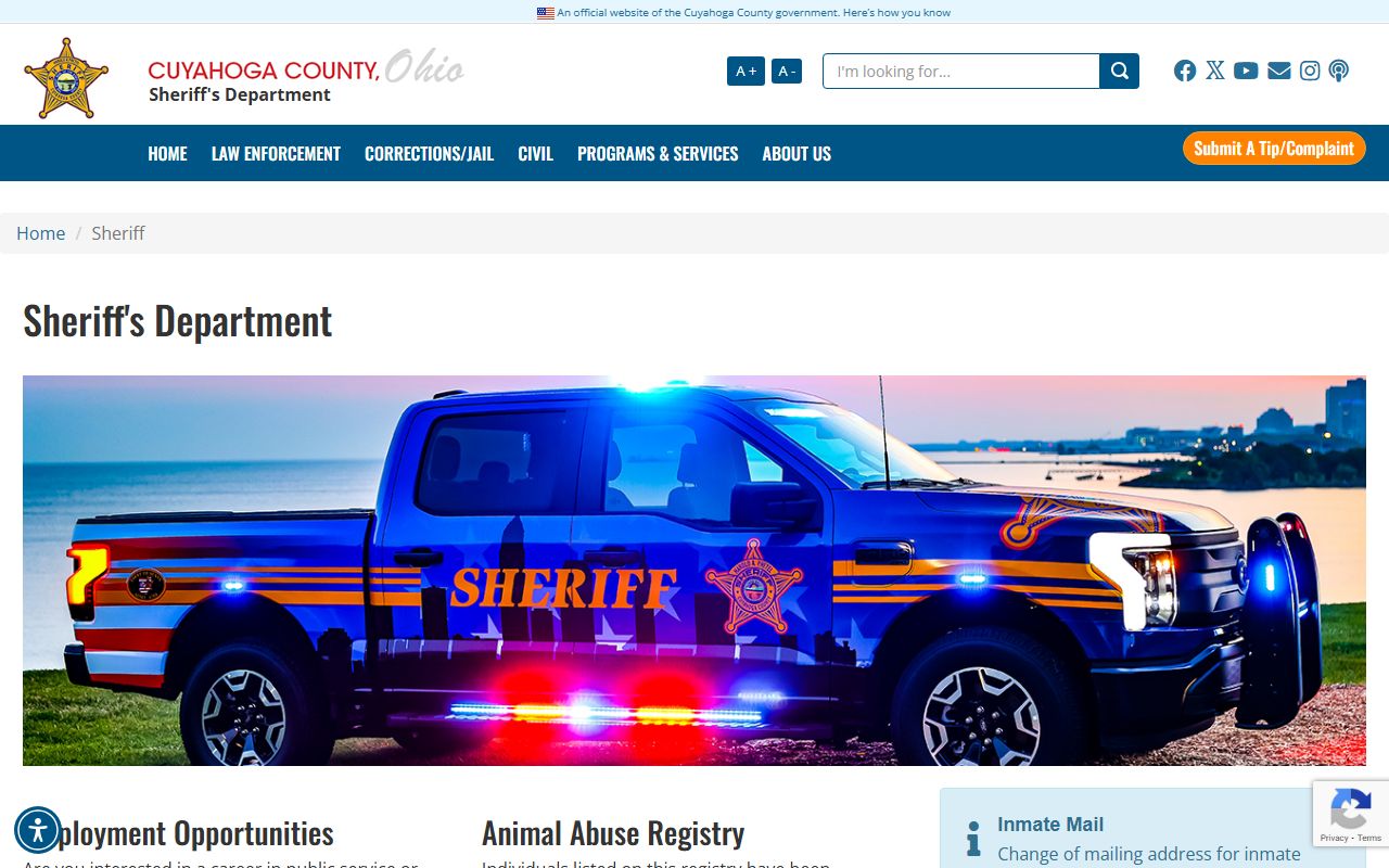 Cuyahoga County Sheriff website for Cuyahoga County warrant records