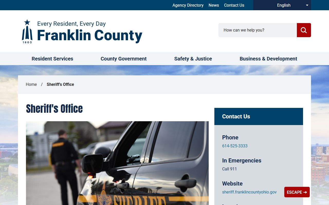 Franklin County Sheriff's Office website with warrant and public records information