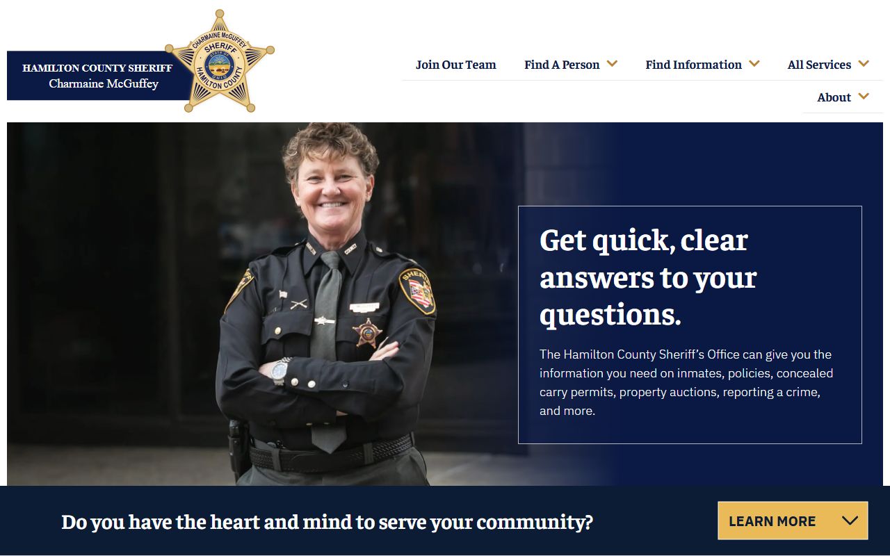Hamilton County Sheriff's Office Open Warrants Database for searching active warrants