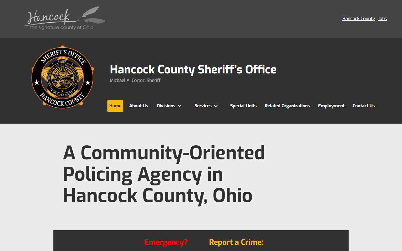 Hancock County Sheriff's Office website for warrant records and public safety information