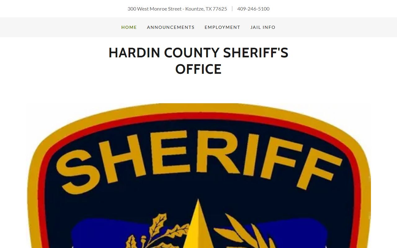 Hardin County Sheriff's Office website for warrant verification and records
