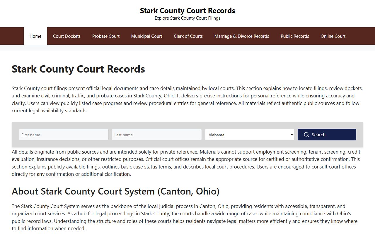 Stark County Clerk of Courts website with online case search