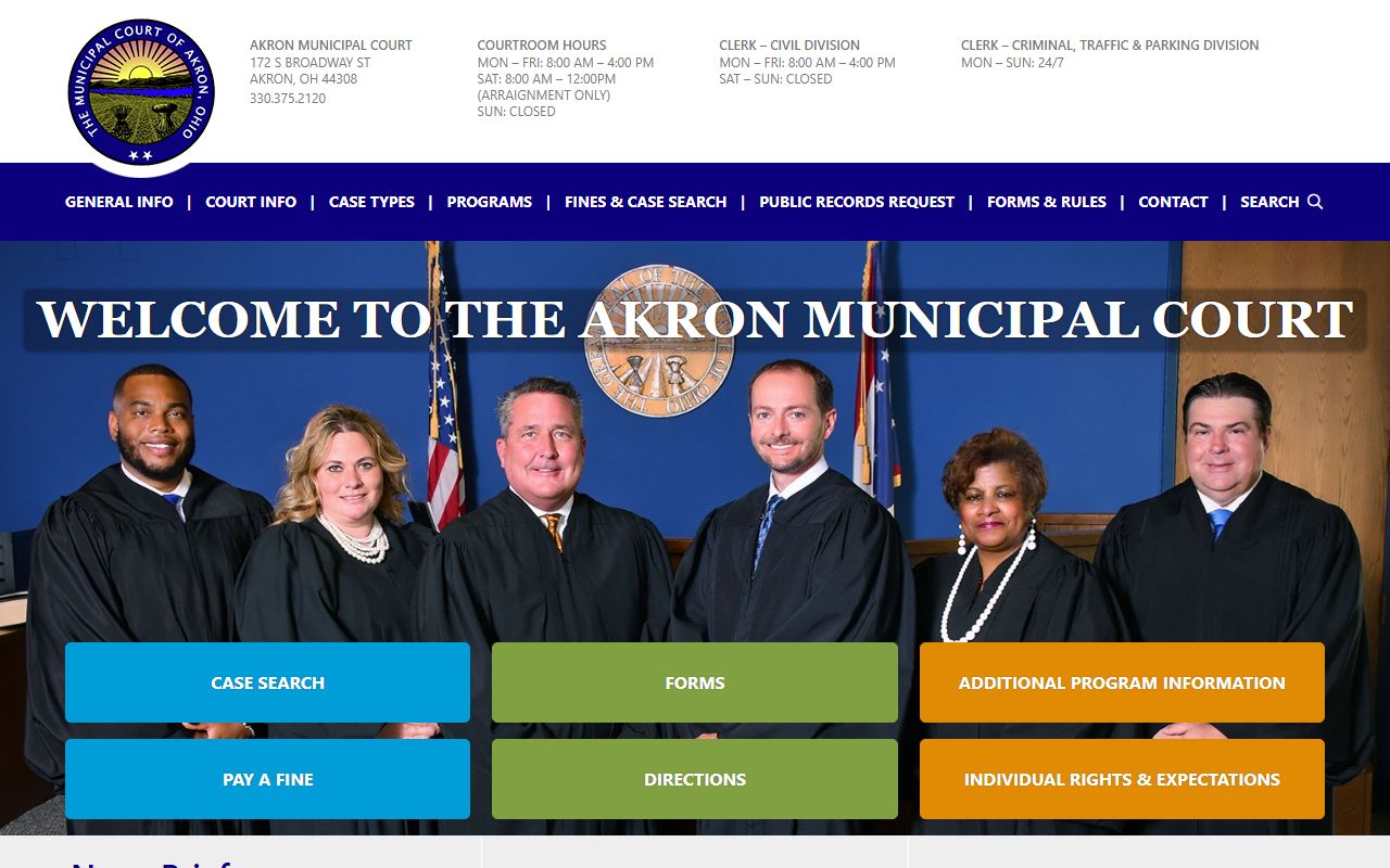 Akron Municipal Court website with online records search