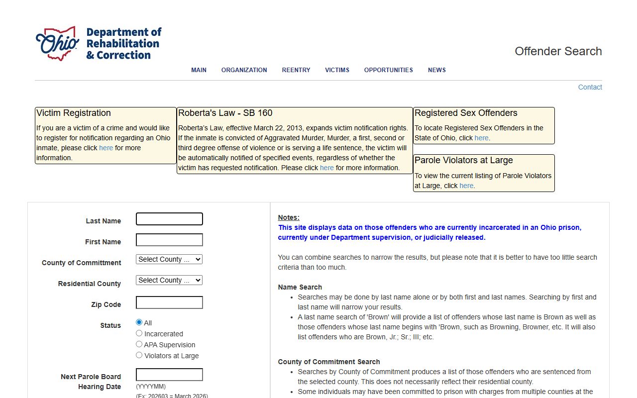 Ohio ODRC offender search for warrant records