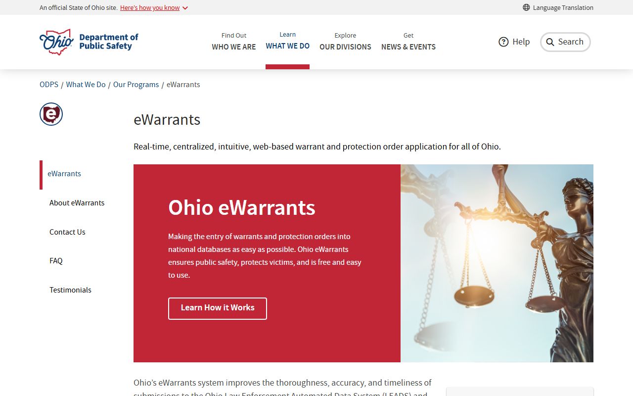 Ohio eWarrants system for warrant records